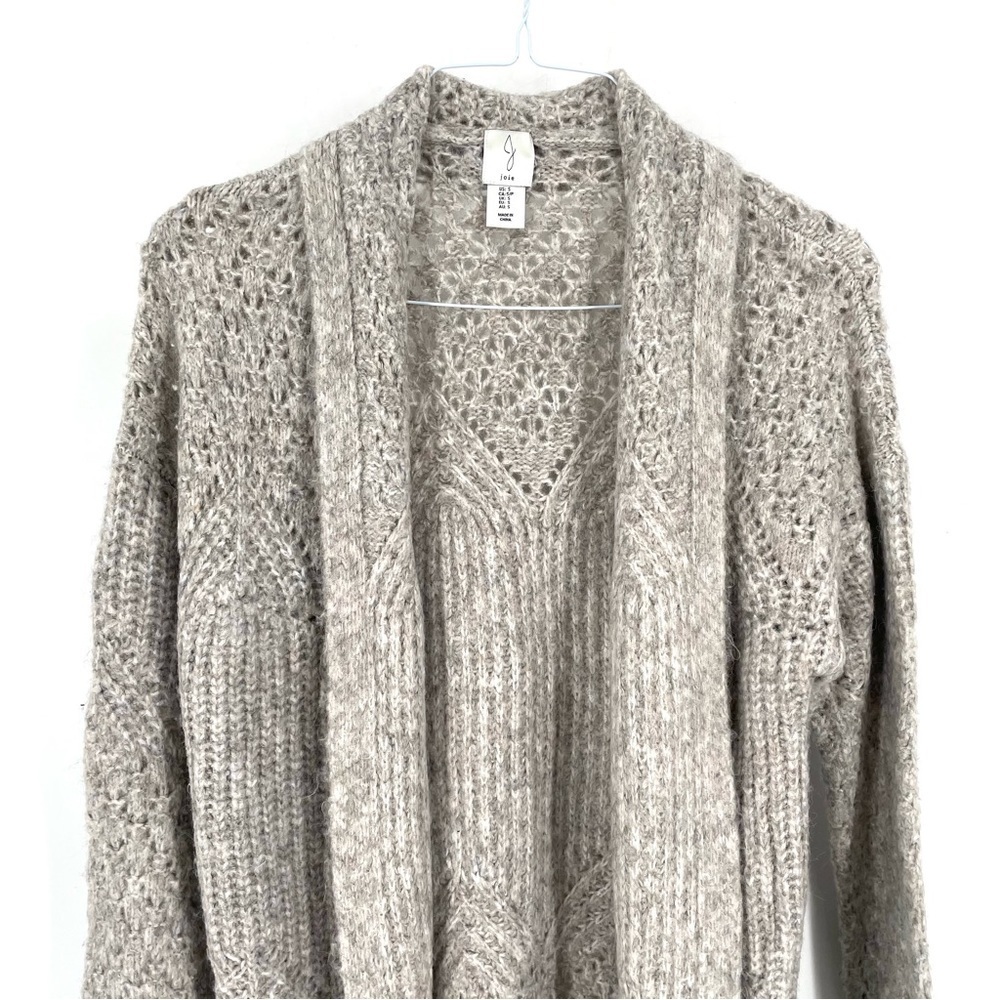 Joie Gray Chunky Knit Pattern Open Front Longline… - image 2
